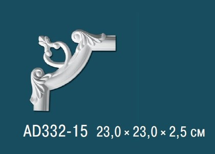 Декоративный угловой элемент с орнаментом Перфект AD332-15 230х230 мм белый из полиуретана