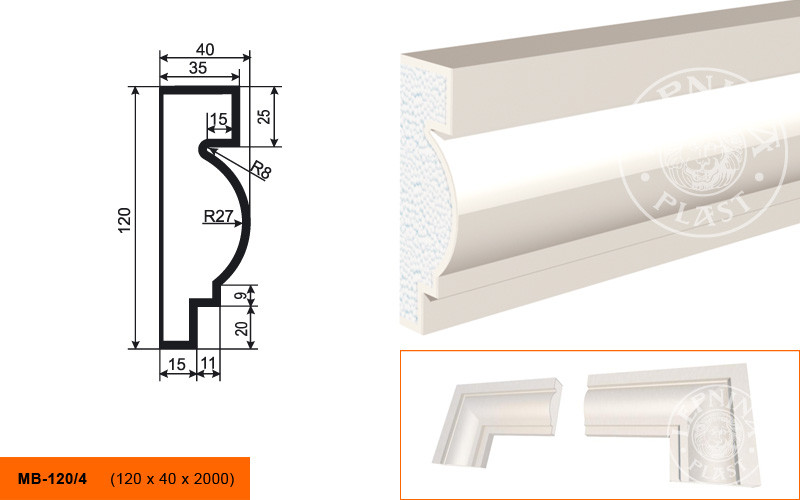 Заказать Молдинг LepninaPlast МВ-120/4 120х40х2000 мм из полистирола с покрытием белый 