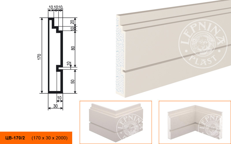 Заказать Молдинг цокольный LepninaPlast ЦВ-170/2 170х30х2000 мм из полистирола с покрытием белый 