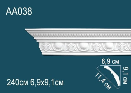 Заказать Потолочный плинтус полиуретановый с орнаментом Перфект AA038 91х114х69 мм 240 см белый 