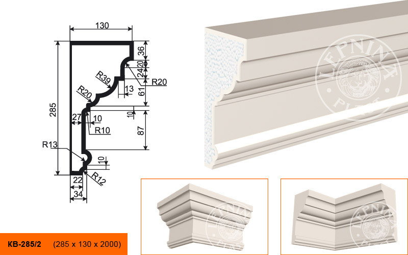Заказать Потолочный плинтус LepninaPlast КВ-285/2 285х130х2000 мм из полистирола с покрытием белый 