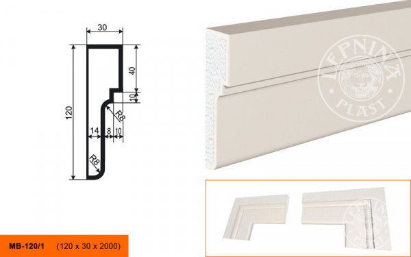 Молдинг LepninaPlast МВ-120/1 120х30х2000 мм из полистирола с покрытием белый