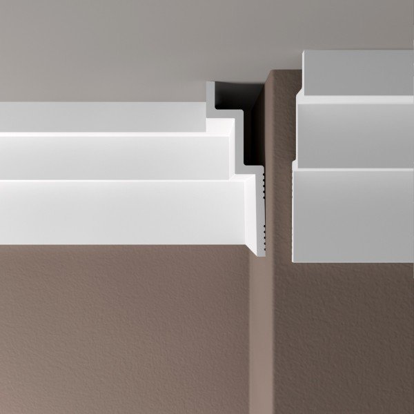 Декоративный потолочный плинтус 120х40 мм Де-Багет XPS Polymer ПП 15 белый из ударопрочного полимера 2м