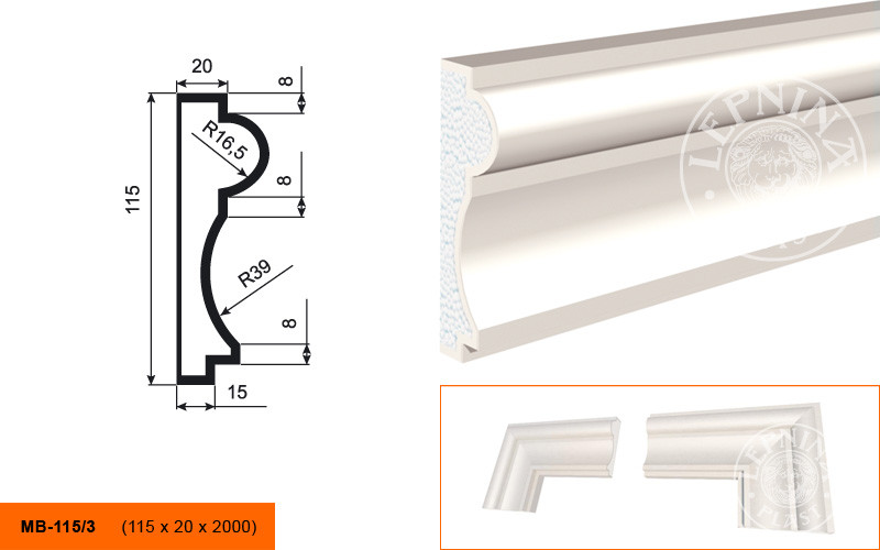 Заказать Молдинг LepninaPlast МВ-115/3 115х35х2000 мм из полистирола с покрытием белый 