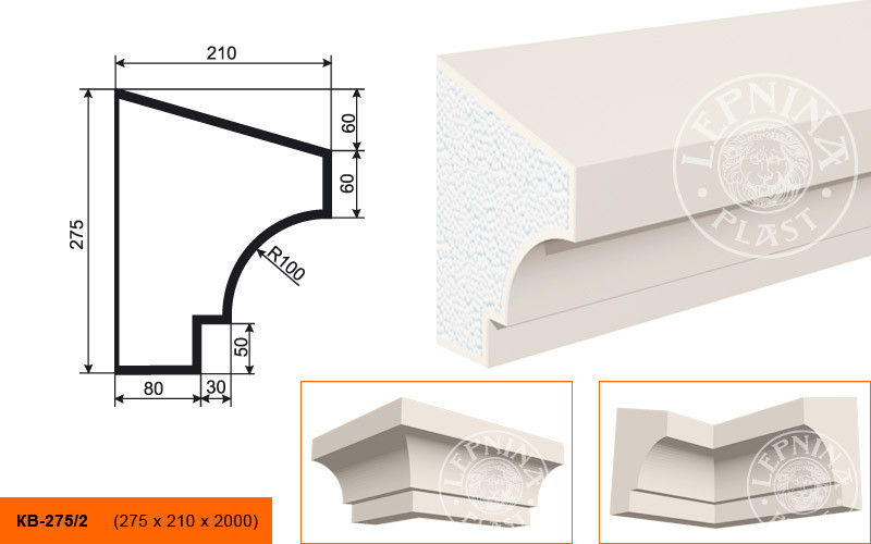 Заказать Потолочный плинтус LepninaPlast КВ-275/2 275х210х2000 мм из полистирола с покрытием белый 