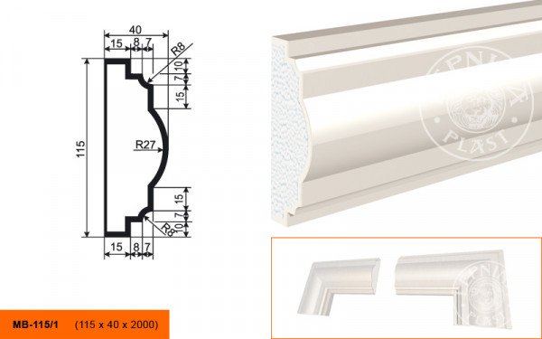 Молдинг LepninaPlast МВ-115/1 115х40х2000 мм из полистирола с покрытием белый