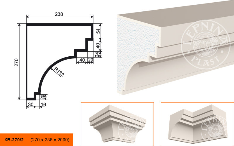 Заказать Потолочный плинтус LepninaPlast КВ-270/2 270х238х2000 мм из полистирола с покрытием белый 