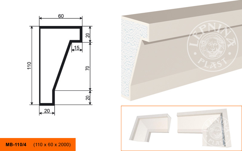 Заказать Молдинг LepninaPlast МВ-110/4 110х60х2000 мм из полистирола с покрытием белый 