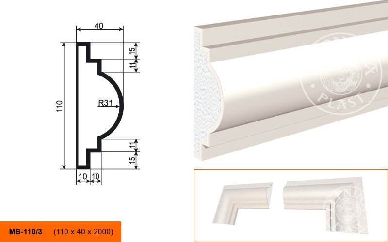 Заказать Молдинг LepninaPlast МВ-110/3 110х40х2000 мм из полистирола с покрытием белый 
