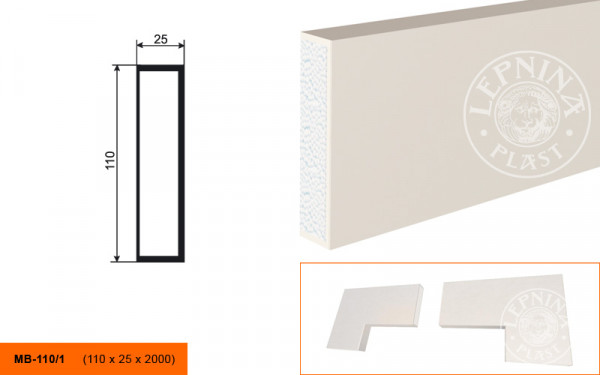 Молдинг LepninaPlast МВ-110/1 110х25х2000 мм из полистирола с покрытием белый