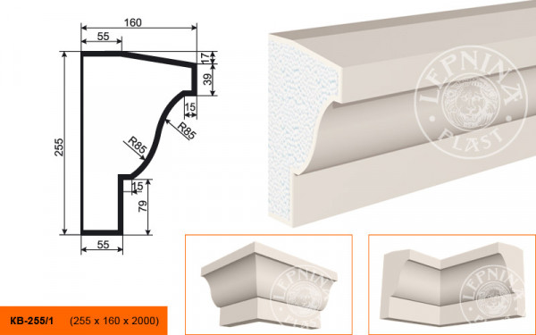 Потолочный плинтус LepninaPlast КВ-255/1 255х160х2000 мм из полистирола с покрытием белый