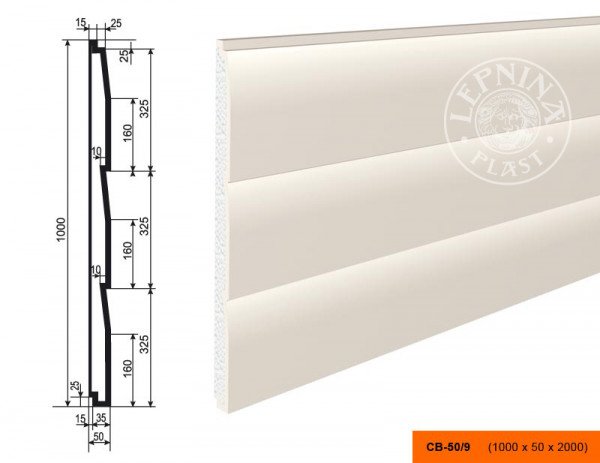Декоративная стеновая панель 3D LepninaPlast СВ-50/9 1000х50х2000 мм из полистирола с покрытием белая