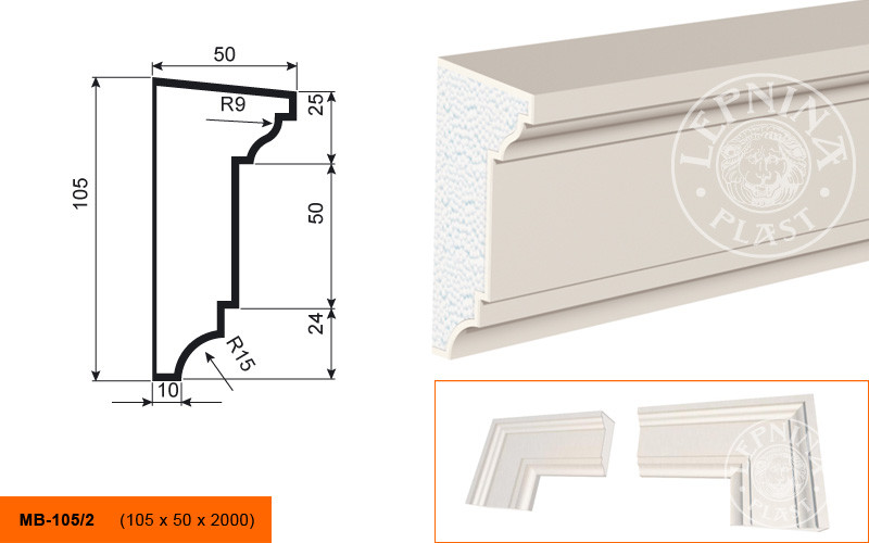 Заказать Молдинг LepninaPlast МВ-105/2 105х50х2000 мм из полистирола с покрытием белый 