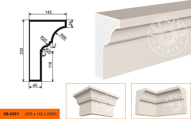 Заказать Потолочный плинтус LepninaPlast КВ-235/1 235х142х2000 мм из полистирола с покрытием белый 