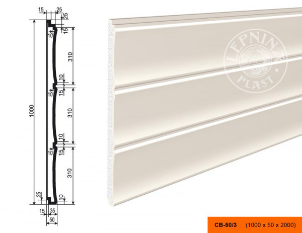 Декоративная стеновая панель 3D LepninaPlast СВ-50/3 1000х50х2000 мм из полистирола с покрытием белая