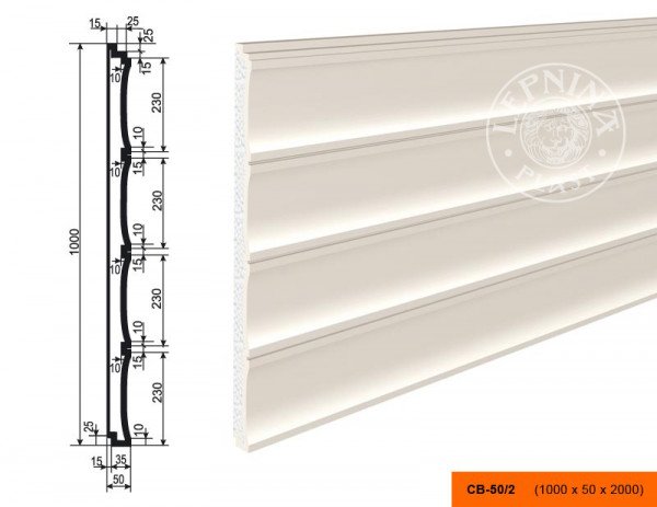 Декоративная стеновая панель 3D LepninaPlast СВ-50/2 1000х50х2000 мм из полистирола с покрытием белая