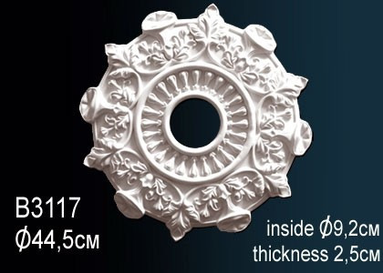 Декоративная потолочная розетка Перфект B3117 445 мм белая из полиуретана