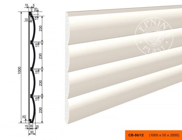 Декоративная стеновая панель 3D LepninaPlast СВ-50/12 1000х50х2000 мм из полистирола с покрытием белая
