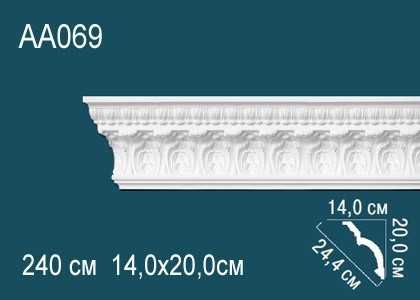 Потолочный плинтус полиуретановый с орнаментом Перфект AA069 200х244х140 мм 240 см белый