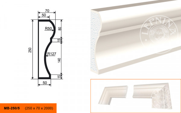 Молдинг LepninaPlast МВ-250/5 250х70хмм из полистирола с покрытием белый