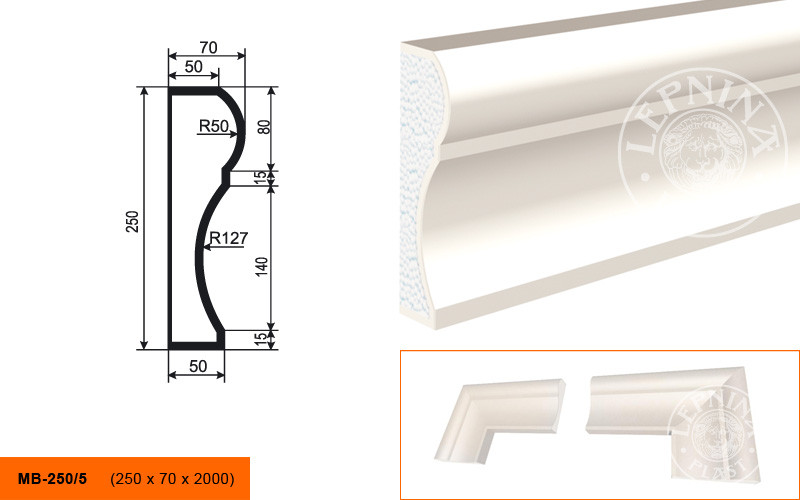 Заказать Молдинг LepninaPlast МВ-250/5 250х70хмм из полистирола с покрытием белый 