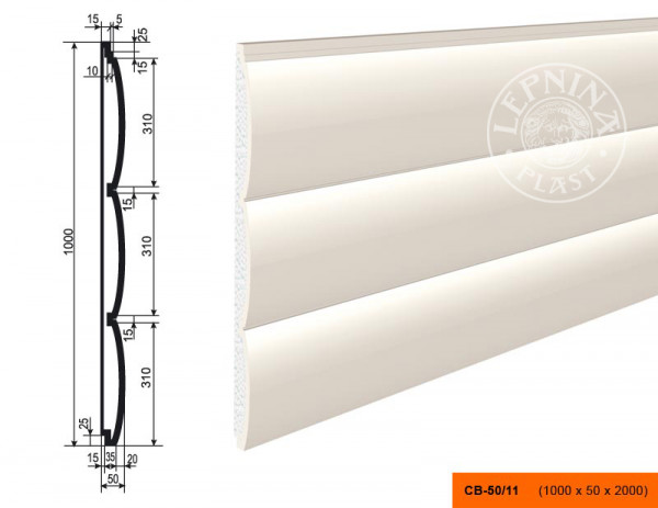 Декоративная стеновая панель 3D LepninaPlast СВ-50/11 1000х50х2000 мм из полистирола с покрытием белая