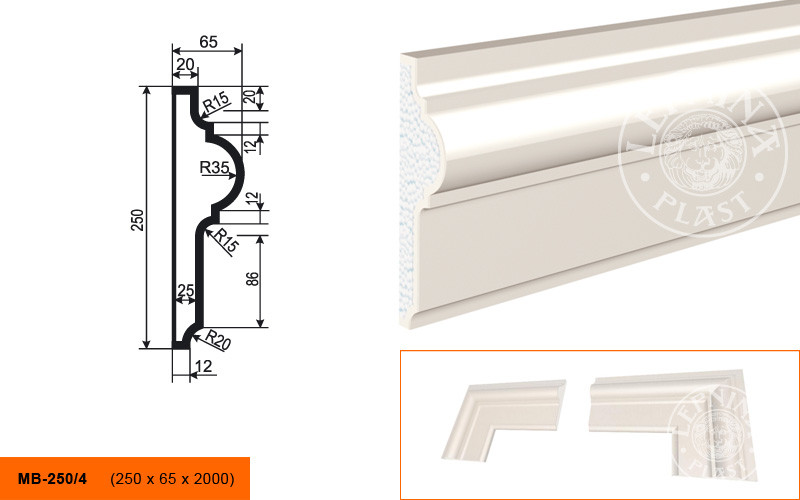 Заказать Молдинг LepninaPlast МВ-250/4 250х65х2000 мм из полистирола с покрытием белый 