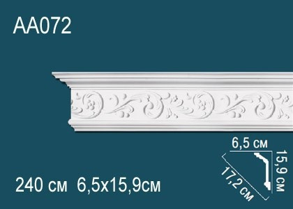 Потолочный плинтус полиуретановый с орнаментом Перфект AA072 159х172х65 мм 240 см белый