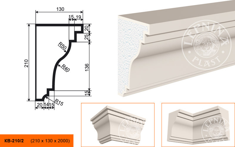 Заказать Потолочный плинтус LepninaPlast КВ-210/2 210х130х2000 мм из полистирола с покрытием белый 