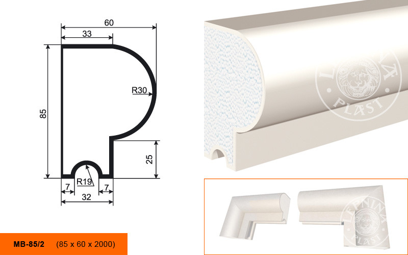 Заказать Молдинг LepninaPlast МВ-85/2 85х60х2000 мм из полистирола с покрытием белый 