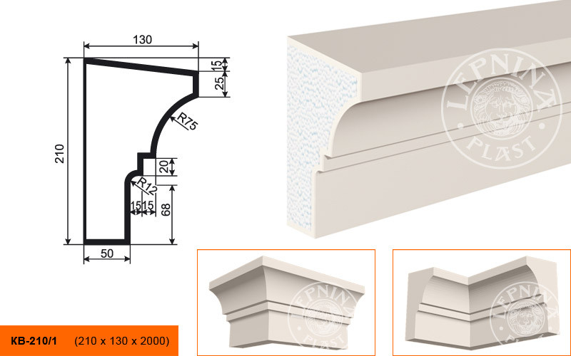 Заказать Потолочный плинтус LepninaPlast КВ-210/1 210х130х2000 мм из полистирола с покрытием белый 