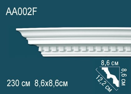 Гибкий потолочный плинтус полиуретановый с орнаментом Перфект AA002F 86х122х86 мм 230 см белый
