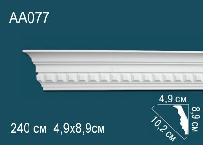 Потолочный плинтус полиуретановый с орнаментом Перфект AA077 89х102х49 мм 240 см белый