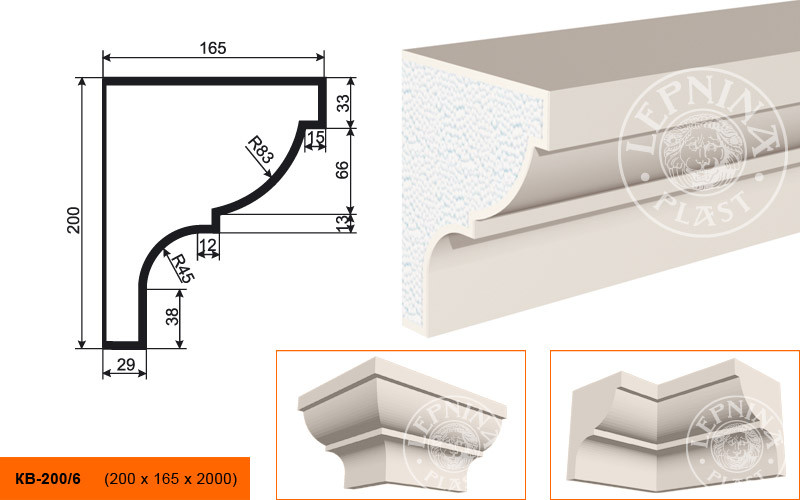 Заказать Потолочный плинтус LepninaPlast КВ-200/6 200х165х2000 мм из полистирола с покрытием белый 