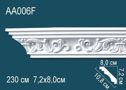 Гибкий потолочный плинтус полиуретановый с орнаментом Перфект AA006F 72х108х80 мм 230 см белый
