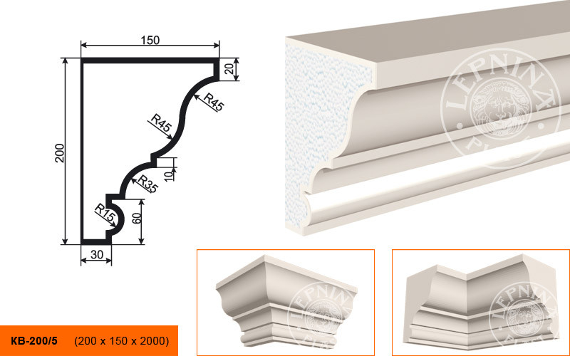 Заказать Потолочный плинтус LepninaPlast КВ-200/5 200х150х2000 мм из полистирола с покрытием белый 