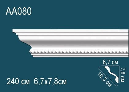 Потолочный плинтус полиуретановый с орнаментом Перфект AA080 78х103х67 мм 240 см белый