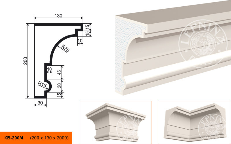 Заказать Потолочный плинтус LepninaPlast КВ-200/4 200х130х2000 мм из полистирола с покрытием белый 