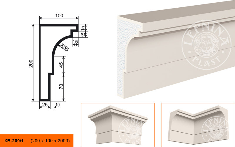 Заказать Потолочный плинтус LepninaPlast КВ-200/1 200х100х2000 мм из полистирола с покрытием белый 