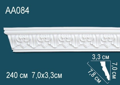 Потолочный плинтус полиуретановый с орнаментом Перфект AA084 70х78х33 мм 240 см белый