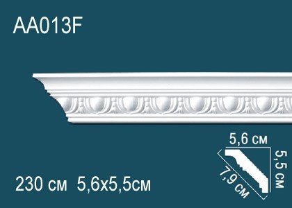 Гибкий потолочный плинтус полиуретановый с орнаментом Перфект AA013F 55х79х56 мм 230 см белый