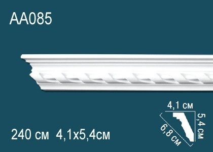 Потолочный плинтус полиуретановый с орнаментом Перфект AA085 54х68х41 мм 240 см белый