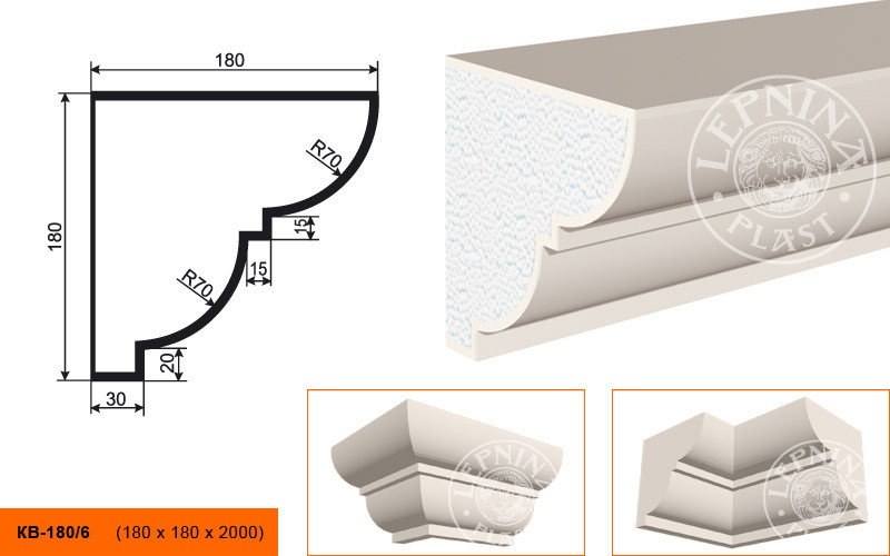 Заказать Потолочный плинтус LepninaPlast КВ-180/6 180х180х2000 мм из полистирола с покрытием белый 