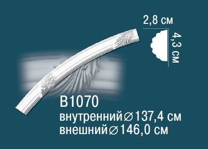 Заказать Круговой декоративный молдинг Перфект B1070 43х28 мм белый из полиуретана 