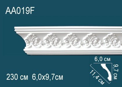 Гибкий потолочный плинтус полиуретановый с орнаментом Перфект AA019F 97х114х60 мм 230 см белый