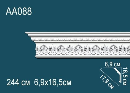 Потолочный плинтус полиуретановый с орнаментом Перфект AA088 165х179х69 мм 244 см белый