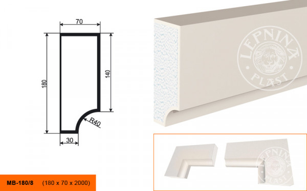 Молдинг LepninaPlast МВ-180/8 180х70х2000 мм из полистирола с покрытием белый