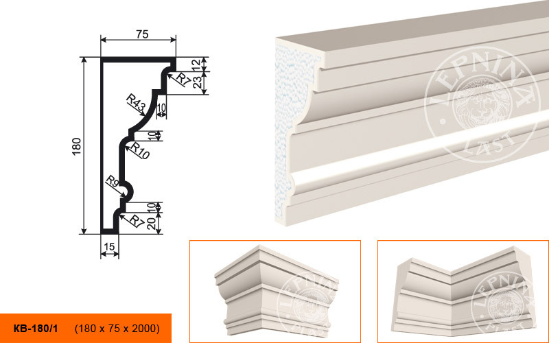 Заказать Потолочный плинтус LepninaPlast КВ-180/1 180х75х2000 мм из полистирола с покрытием белый 