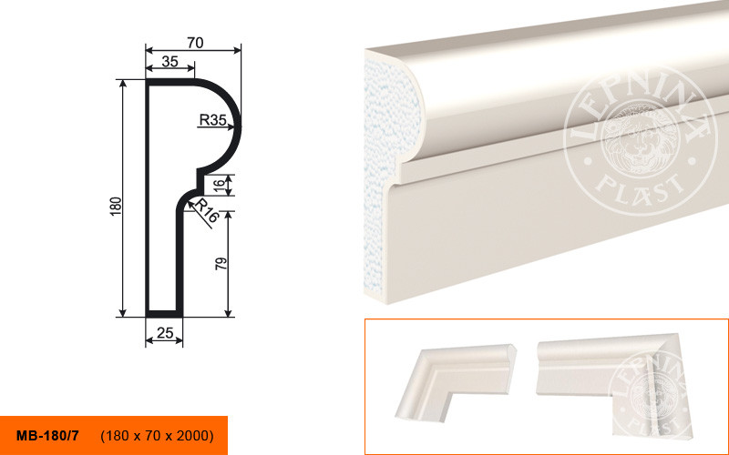 Заказать Молдинг LepninaPlast МВ-180/7 180х70х2000 мм из полистирола с покрытием белый 