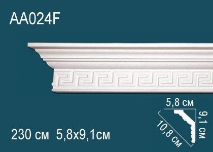 Гибкий потолочный плинтус полиуретановый с орнаментом Перфект AA024F 91х108х58 мм 230 см белый